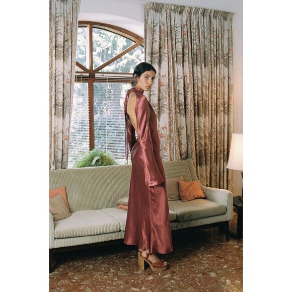 New Sabina Musayev Jenna Maxi Dress Open Back Long Sleeve Backless Formal Fancy - Picture 2 of 13